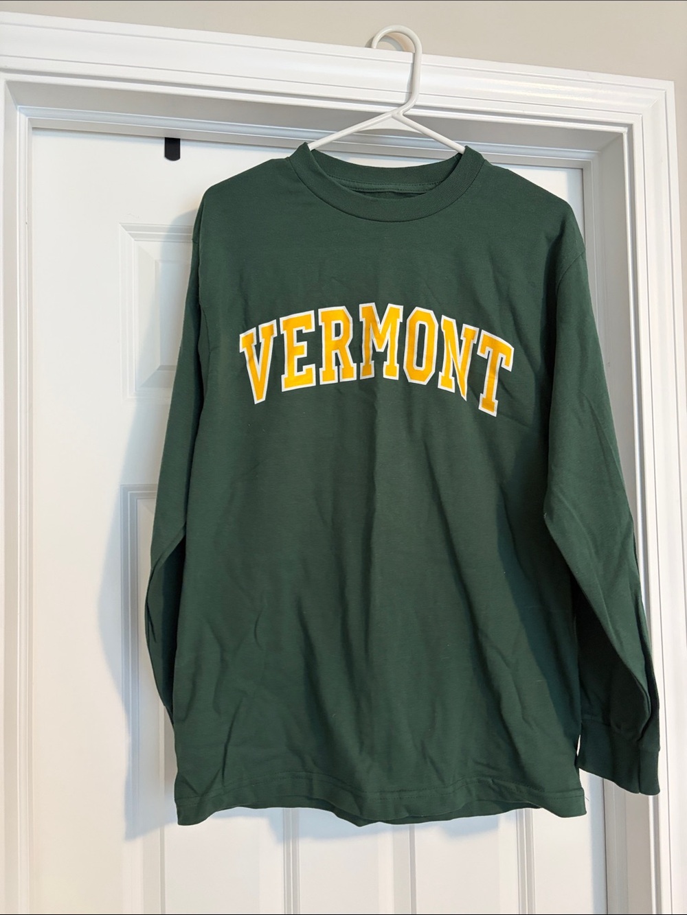 Vermont Green Crewneck Long Sleeve T-shirt with Yellow Lettering